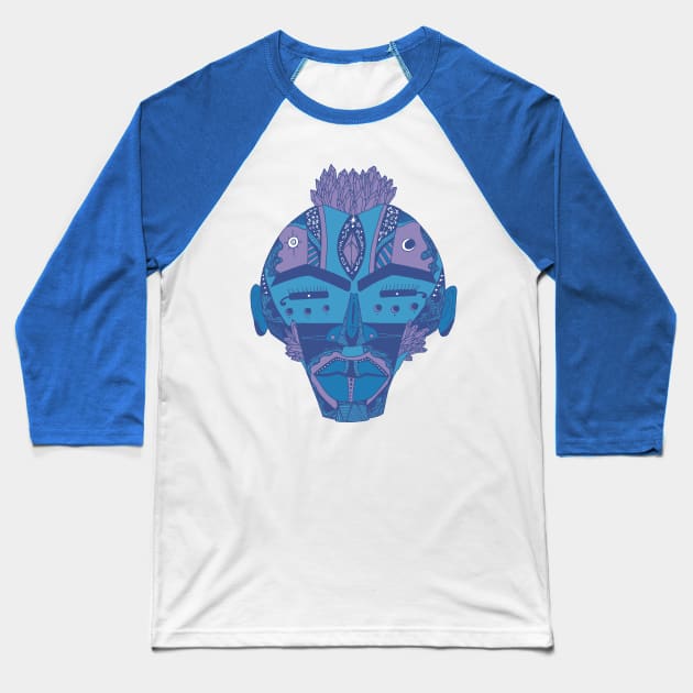 Mountain Blue African Mask 4 Baseball T-Shirt by kenallouis